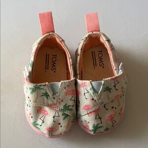 TOMS Kids Moccasins with Flamingo and Palm Print